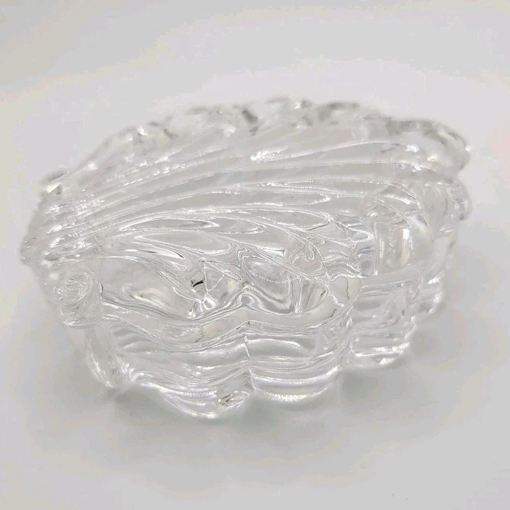 Crystal Shell Trinket Box With Lid Clear Glass Seashell Jewelry Dish
